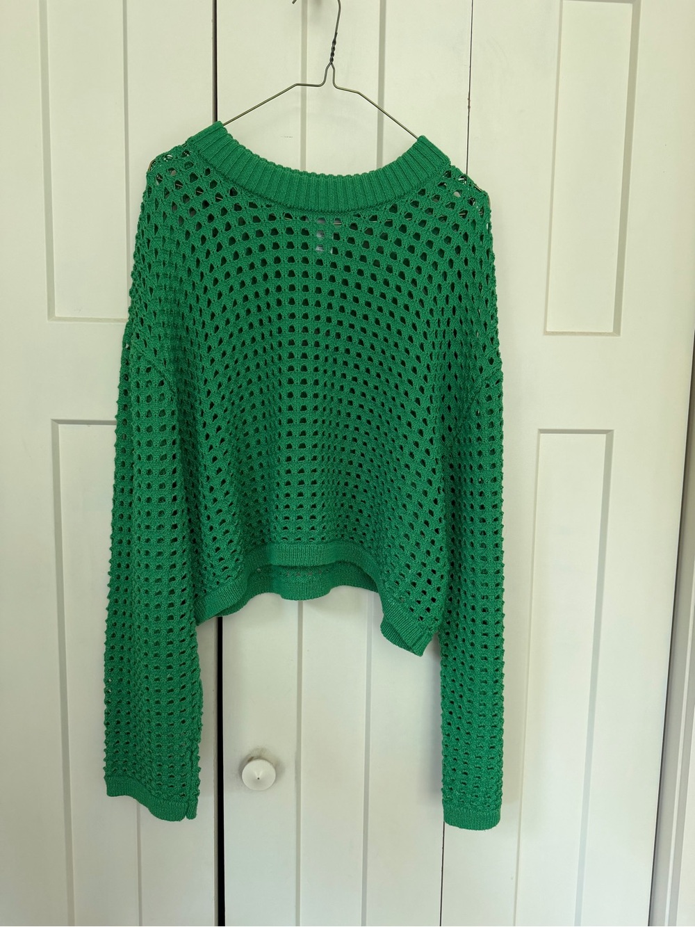 H&M Emerald Open-Knit Cropped Crew Sweater